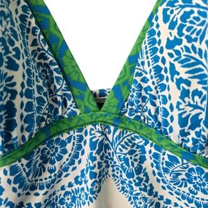 Tommy Bahama Blue White Paisley Ruched V-Neck Swimsuit Top XL TSW9004T